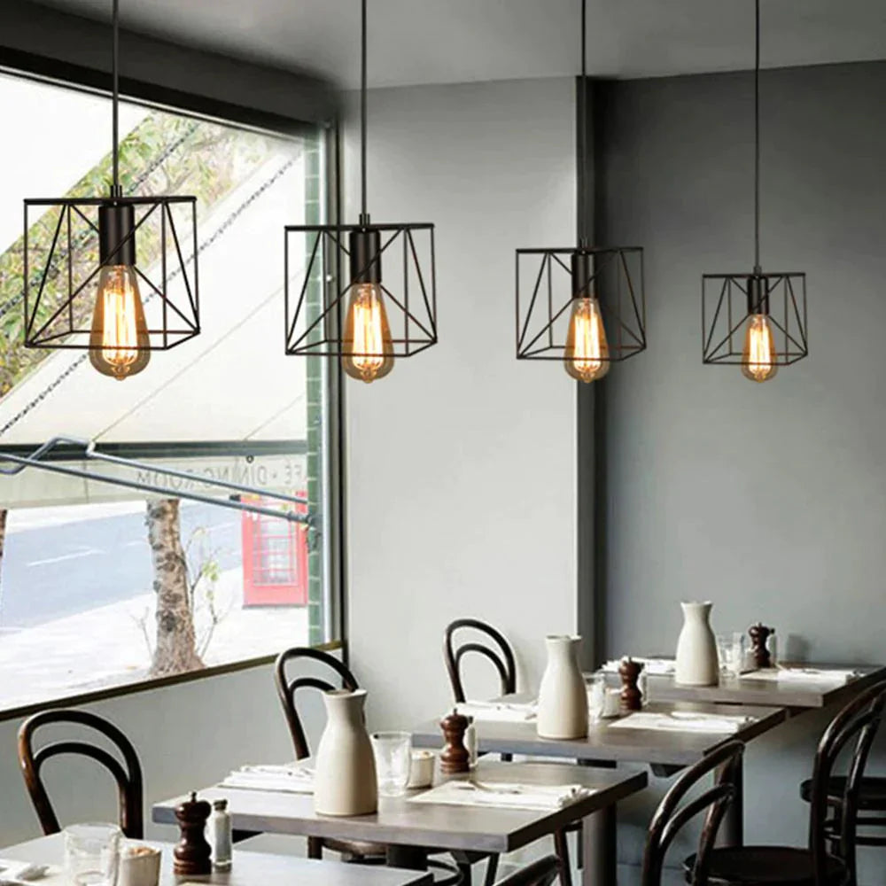 Modern Pendant Light Black Iron Hanging Cage Vintage E27Led Lamp Bulb Industrial Loft Retro Dining