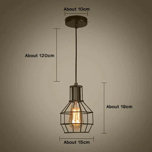 Modern Pendant Light Black Iron Hanging Cage Vintage E27Led Lamp Bulb Industrial Loft Retro Dining