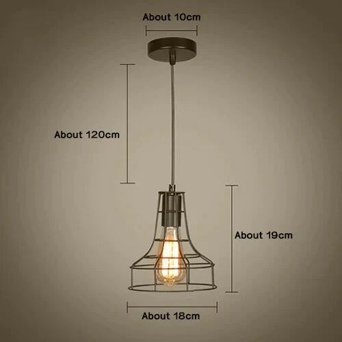 Modern Pendant Light Black Iron Hanging Cage Vintage E27Led Lamp Bulb Industrial Loft Retro Dining