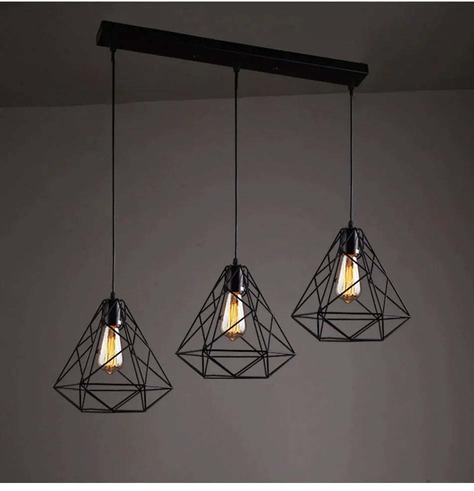 Modern Pendant Light Black Iron Hanging Cage Vintage E27Led Lamp Bulb Industrial Loft Retro Dining