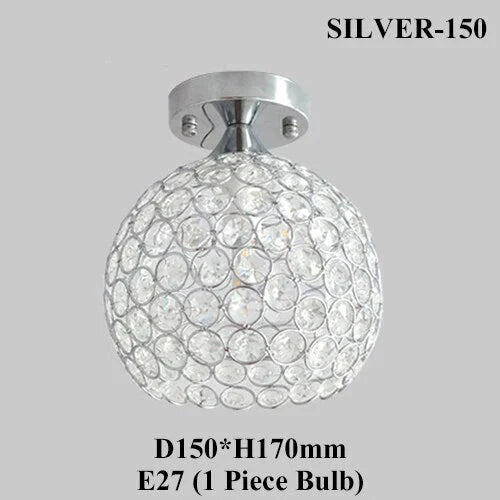 E27 Creative Crystal Minimalist Ceiling Light Simple Lamp Bedroom European Iron Silver 150Mm / No