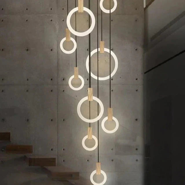 Led Nordic Wooden Iron Acryl Rings Diy Lamp Light.pendant Lights.pendant Lamp.pendant Light For