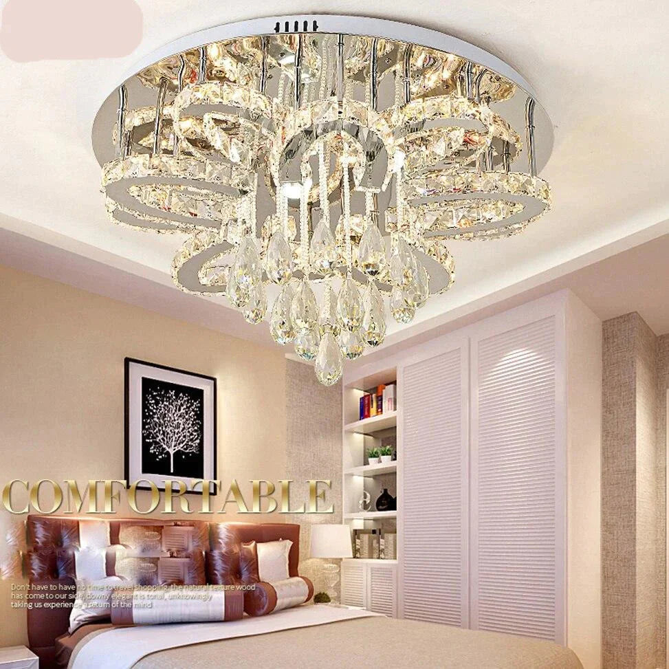 Led Modern Crystal Stainless Steel Round Dimmable Rgb Chandelier Lighting Lamparas De Techo For