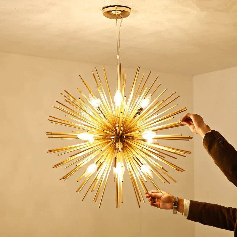 Golden Dandelion Metal Designer Pendant Light Stainless Steel Bayonet Geometric Ball Lamp Hanging