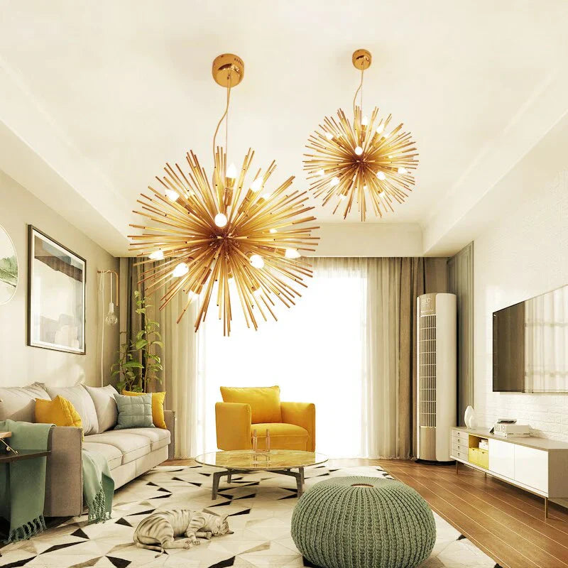 Golden Dandelion Metal Designer Pendant Light Stainless Steel Bayonet Geometric Ball Lamp Hanging