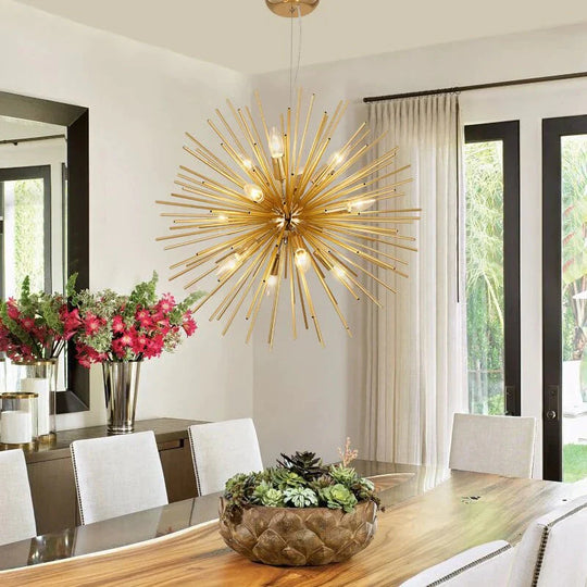 Golden Dandelion Metal Designer Pendant Light Stainless Steel Bayonet Geometric Ball Lamp Hanging