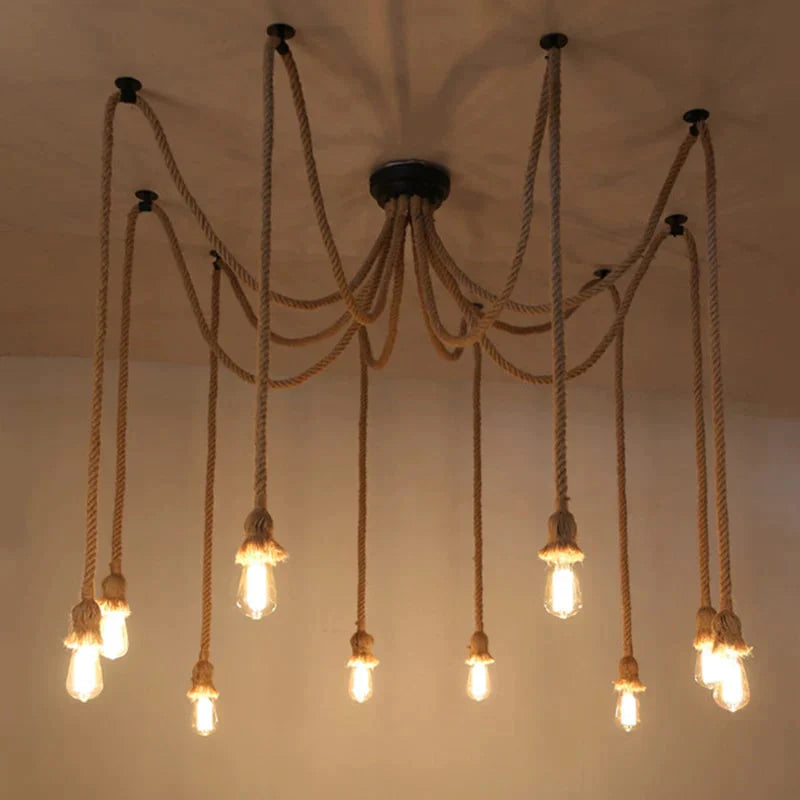 Vintage Spider Rope 5/6/8/10/12/15 Heads Diy Pendant Lamp Loft Hemp Retro Edison Bulb For