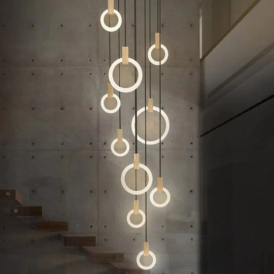 Modern 1/3/6Heads Led Chandeliers Wood Acrylic Ring Chandelier For Loft Decor Pendant