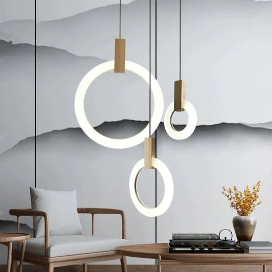 Modern 1/3/6Heads Led Chandeliers Wood Acrylic Ring Chandelier For Loft Decor Pendant