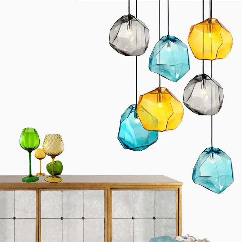 Modern Scandinavian Ice Crystal Glass Pendant Lights Creative Restaurant Hanging Colored Stone