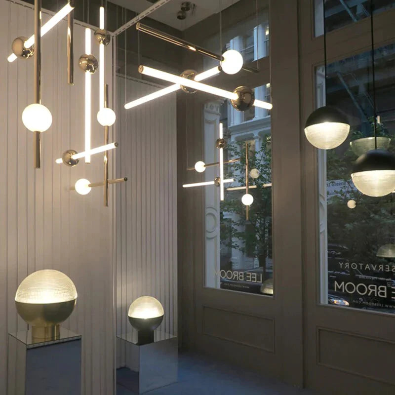 Modern Glass Metal Ball Pendant Lights Luminaria Cylinder Pipe Industrial Lamp Hanglamp Lustre