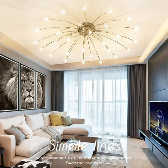 Starry Sky Stars Led Ceiling Lights Light Modern Round Crystal Glass 21/28 Heads Lamps Bedroom