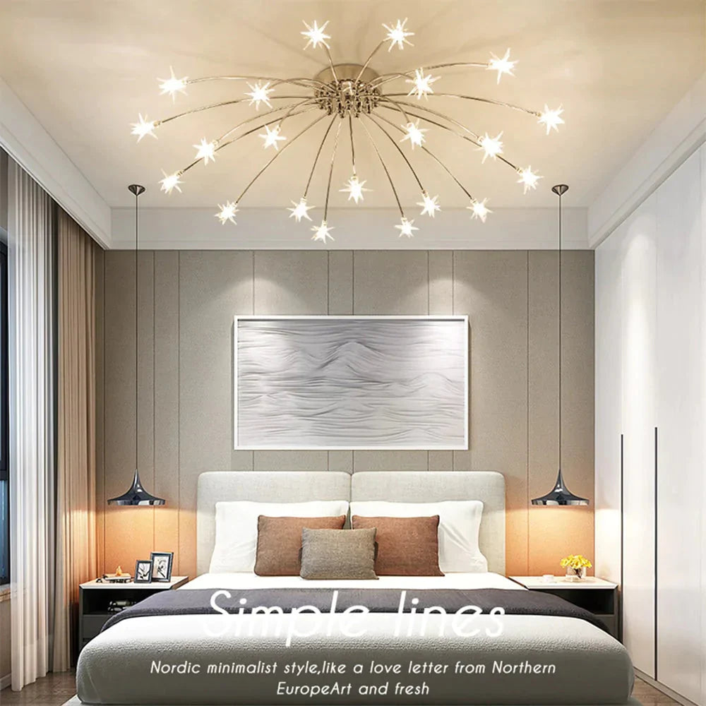 Starry Sky Stars Led Ceiling Lights Light Modern Round Crystal Glass 21/28 Heads Lamps Bedroom