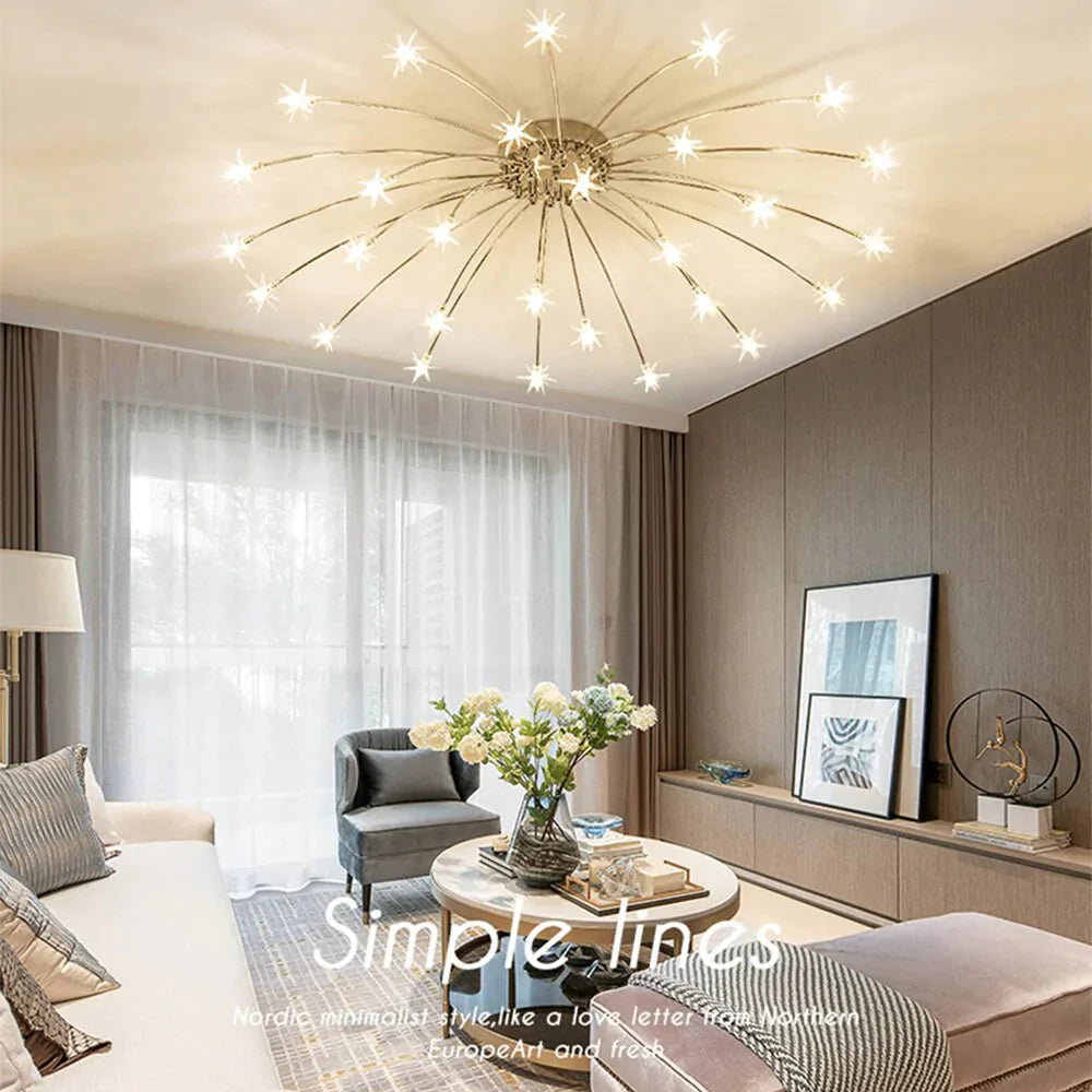 Starry Sky Stars Led Ceiling Lights Light Modern Round Crystal Glass 21/28 Heads Lamps Bedroom