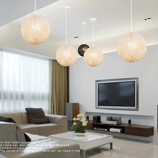 European E27 Led Hemp Ball Pendant Lights Rattan Lamp Creative Personality Bar Restaurant Home