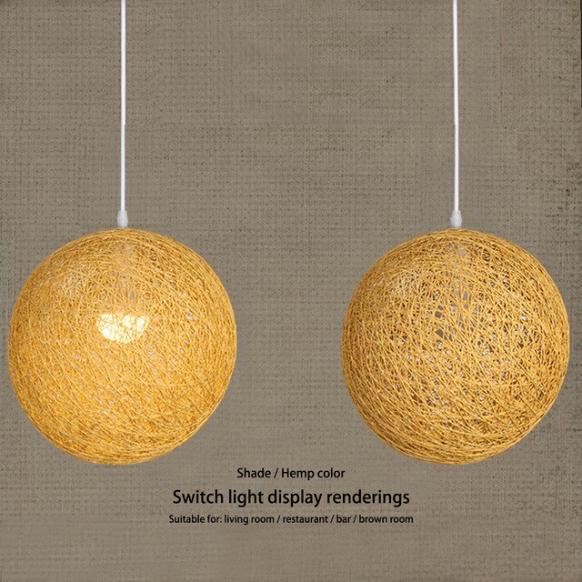 European E27 Led Hemp Ball Pendant Lights Rattan Lamp Creative Personality Bar Restaurant Home