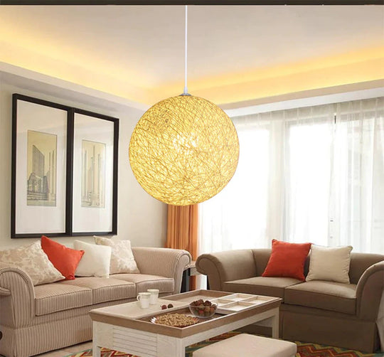 European E27 Led Hemp Ball Pendant Lights Rattan Lamp Creative Personality Bar Restaurant Home