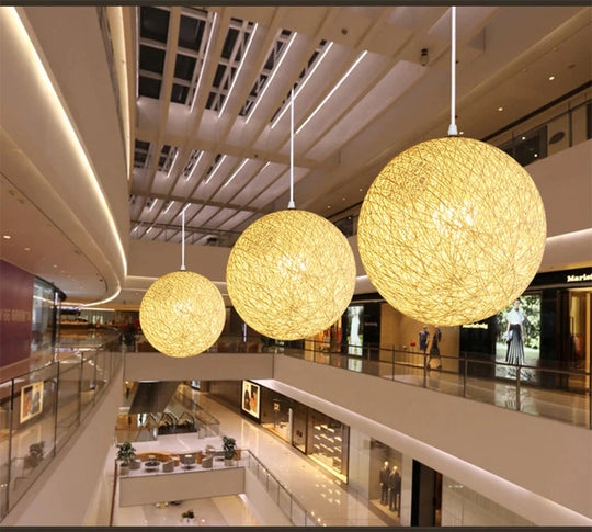 European E27 Led Hemp Ball Pendant Lights Rattan Lamp Creative Personality Bar Restaurant Home