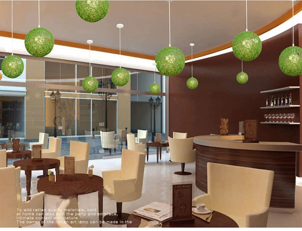 European E27 Led Hemp Ball Pendant Lights Rattan Lamp Creative Personality Bar Restaurant Home