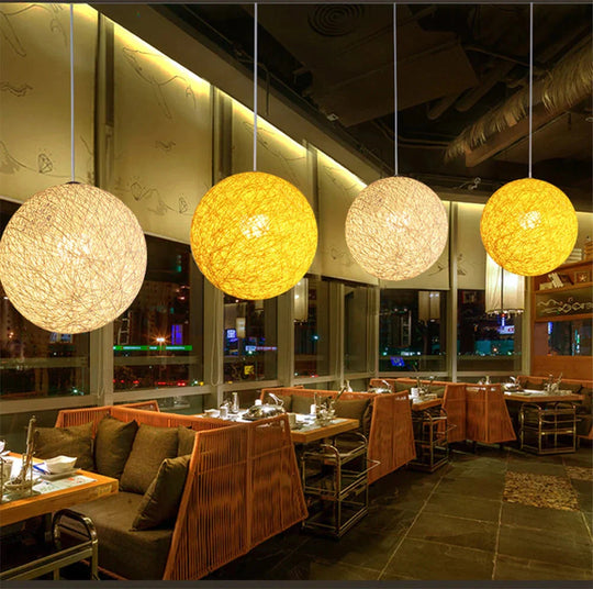 European E27 Led Hemp Ball Pendant Lights Rattan Lamp Creative Personality Bar Restaurant Home