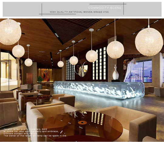 European E27 Led Hemp Ball Pendant Lights Rattan Lamp Creative Personality Bar Restaurant Home
