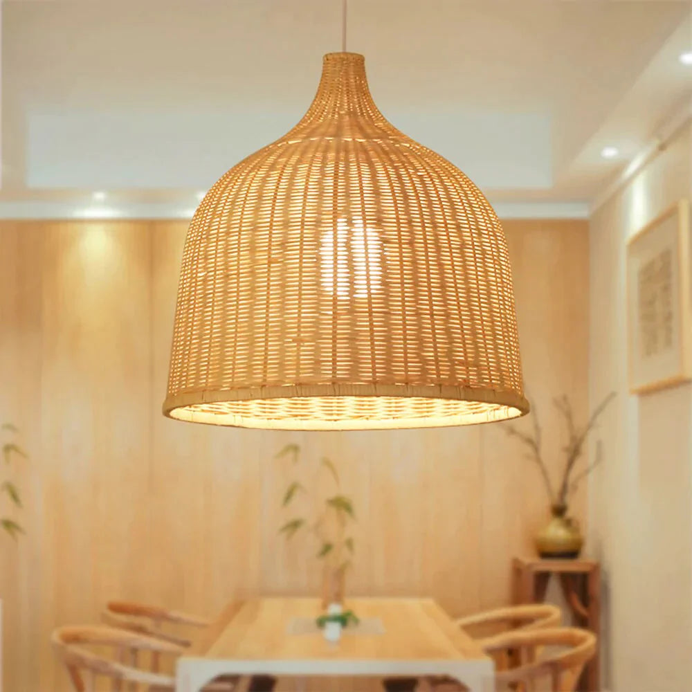 Hand Woven Rattan Pendant Light Japan Style Hanging Lamp E27 For Restaurant Bedroom Rustic Art