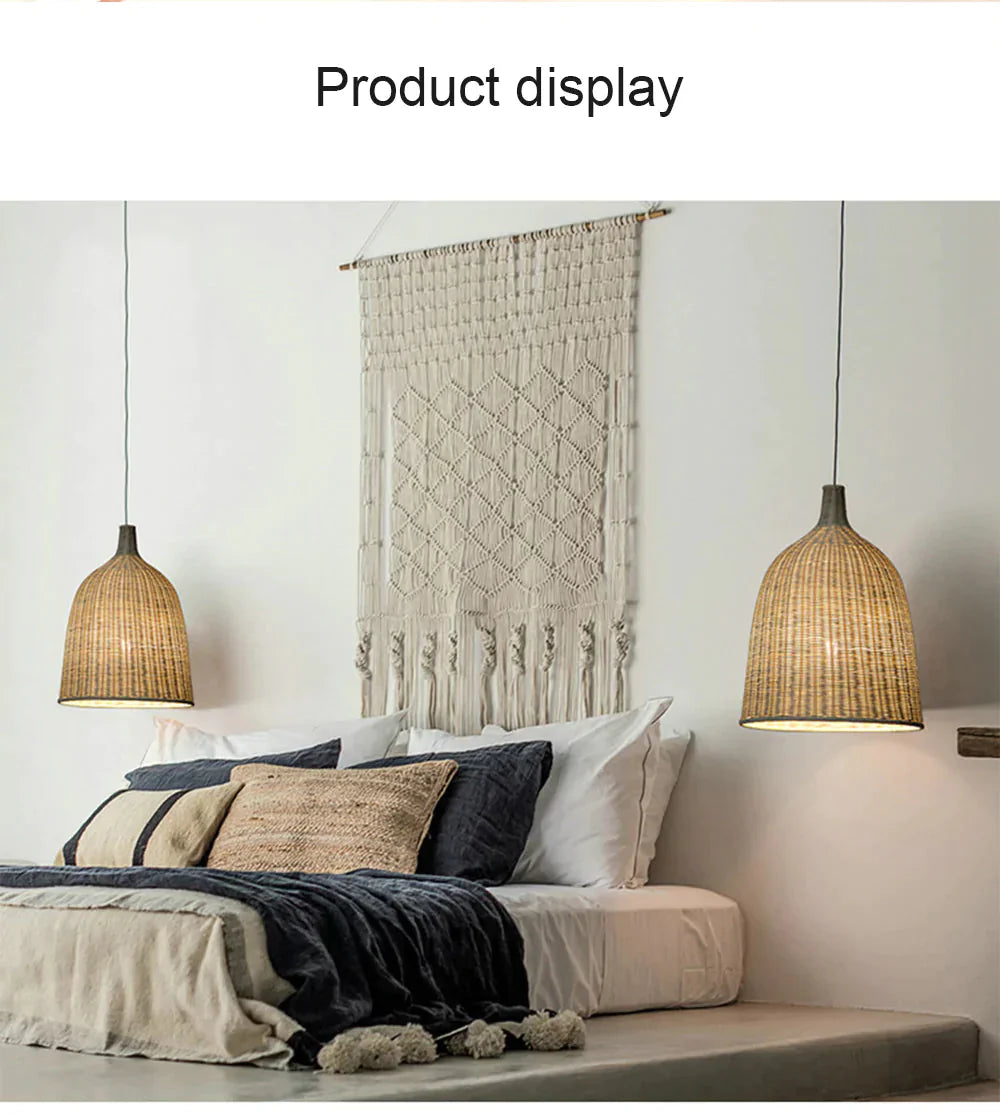 Hand Woven Rattan Pendant Light Japan Style Hanging Lamp E27 For Restaurant Bedroom Rustic Art