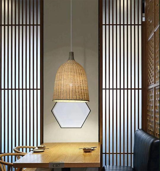 Hand Woven Rattan Pendant Light Japan Style Hanging Lamp E27 For Restaurant Bedroom Rustic Art