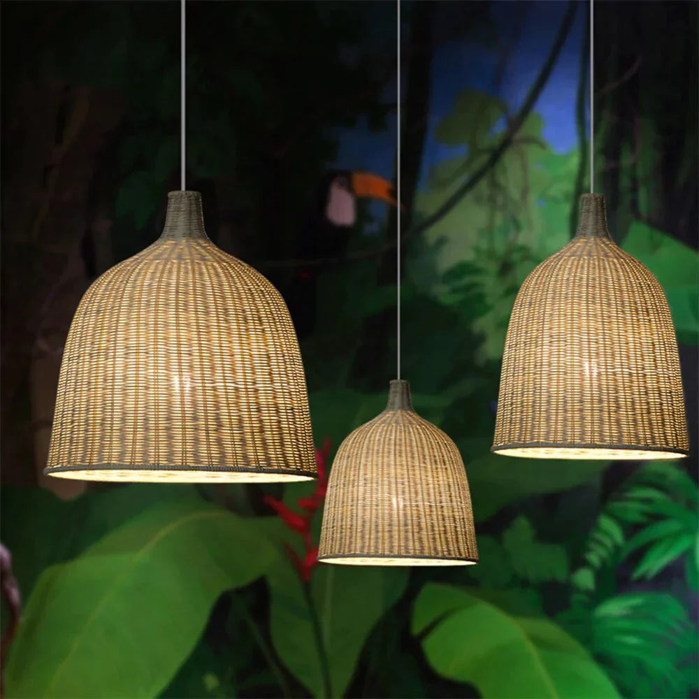 Hand Woven Rattan Pendant Light Japan Style Hanging Lamp E27 For Restaurant Bedroom Rustic Art