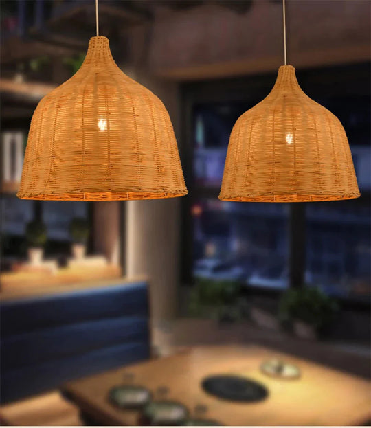 Hand Woven Rattan Pendant Light Japan Style Hanging Lamp E27 For Restaurant Bedroom Rustic Art