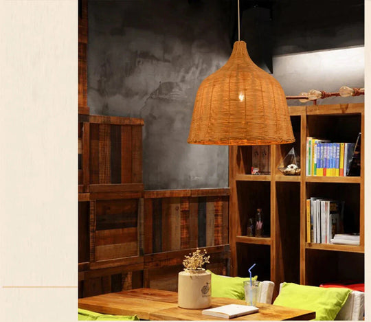 Hand Woven Rattan Pendant Light Japan Style Hanging Lamp E27 For Restaurant Bedroom Rustic Art