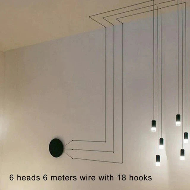 Creative Modern Art Pendant Lamp Light Black Metal Long Wire Simple Shape Kitchen Bar Hanging