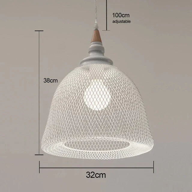 Wrought Iron Pendant Lights Hanging Lamp Wood Pleated Net Lighting E27 Restaurant Bar Hall Light