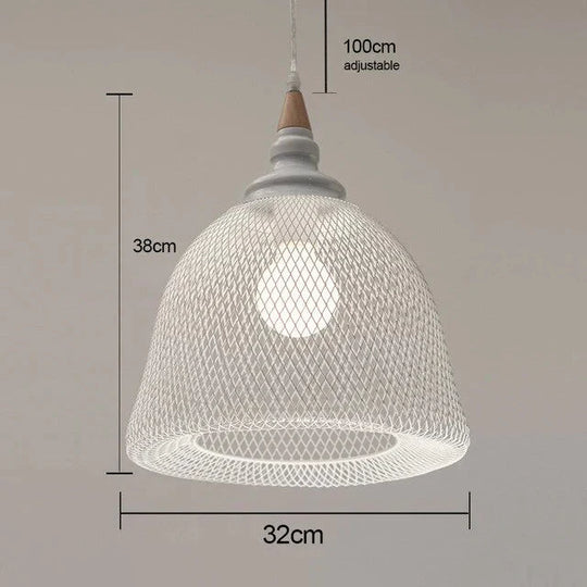 Wrought Iron Pendant Lights Hanging Lamp Wood Pleated Net Lighting E27 Restaurant Bar Hall Light