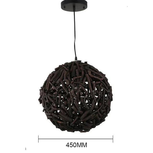 Led 45Cm Black Round Ball Pendant Lights Creative Personality Retro E27 Bulb Diy Tree Roots Hand -