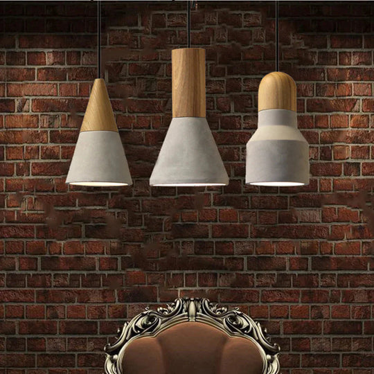 Nordic Industrial Pendant Lights E27 Logs Timber Cement Creative Art Attic Lamp Cafe Restaurant Pub