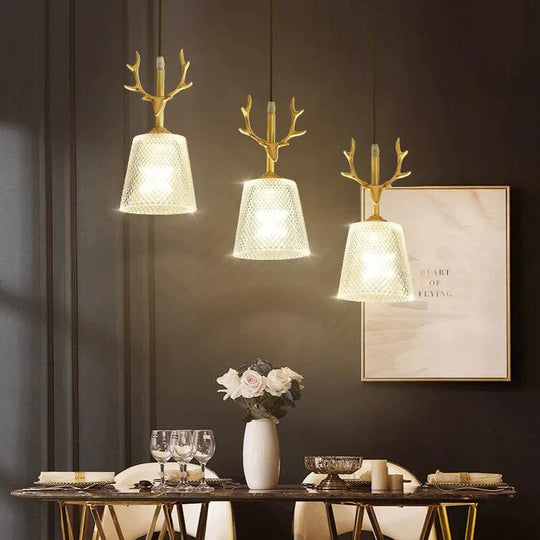 Nordic Antlers Led Pendant Lights E14 Hanging Lamp Creative Glass Lampshade Bar Restaurant Living