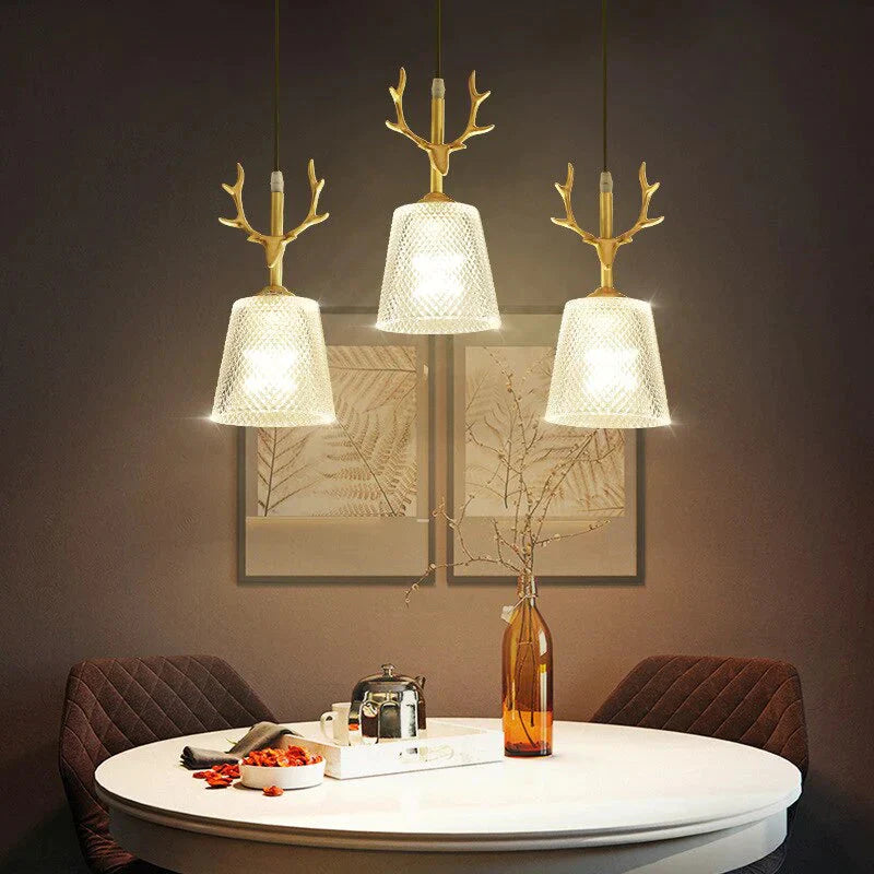 Nordic Antlers Led Pendant Lights E14 Hanging Lamp Creative Glass Lampshade Bar Restaurant Living