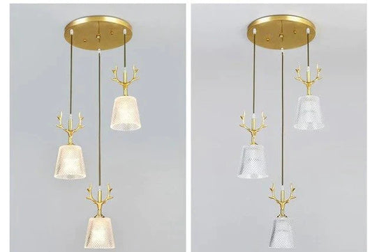 Nordic Antlers Led Pendant Lights E14 Hanging Lamp Creative Glass Lampshade Bar Restaurant Living