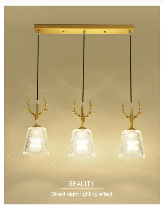 Nordic Antlers Led Pendant Lights E14 Hanging Lamp Creative Glass Lampshade Bar Restaurant Living