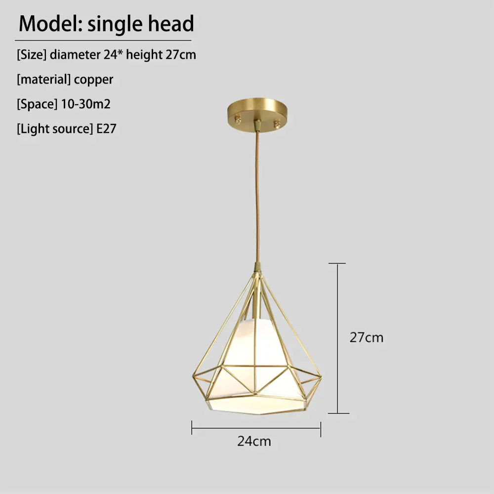 Diamond Pyramid Pendent Lamp Light Hanging Lamps Modern Nordic Creative E27 Copper Led Restaurant