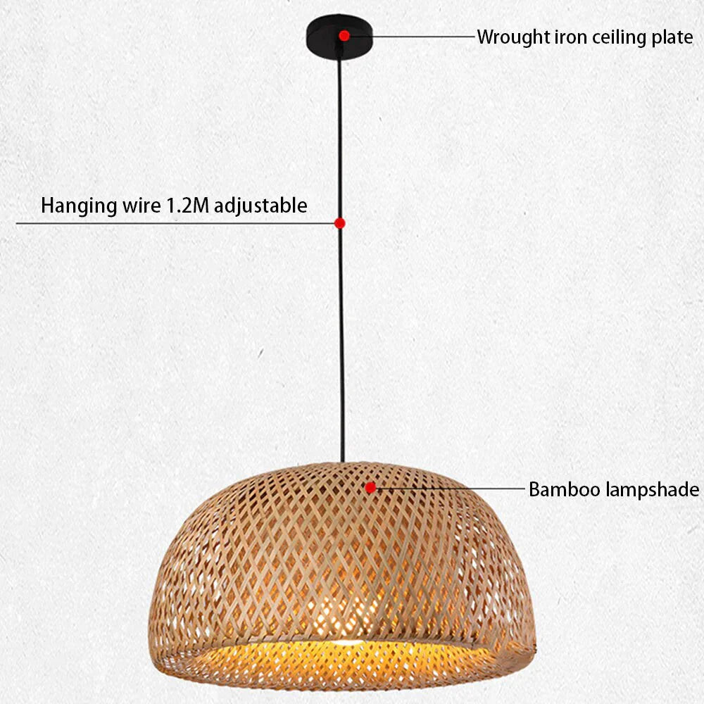 Bamboo Pendant Light Chinese Led Weaving Nest Antique E27 Hanging Lamps Lanterns Living Room