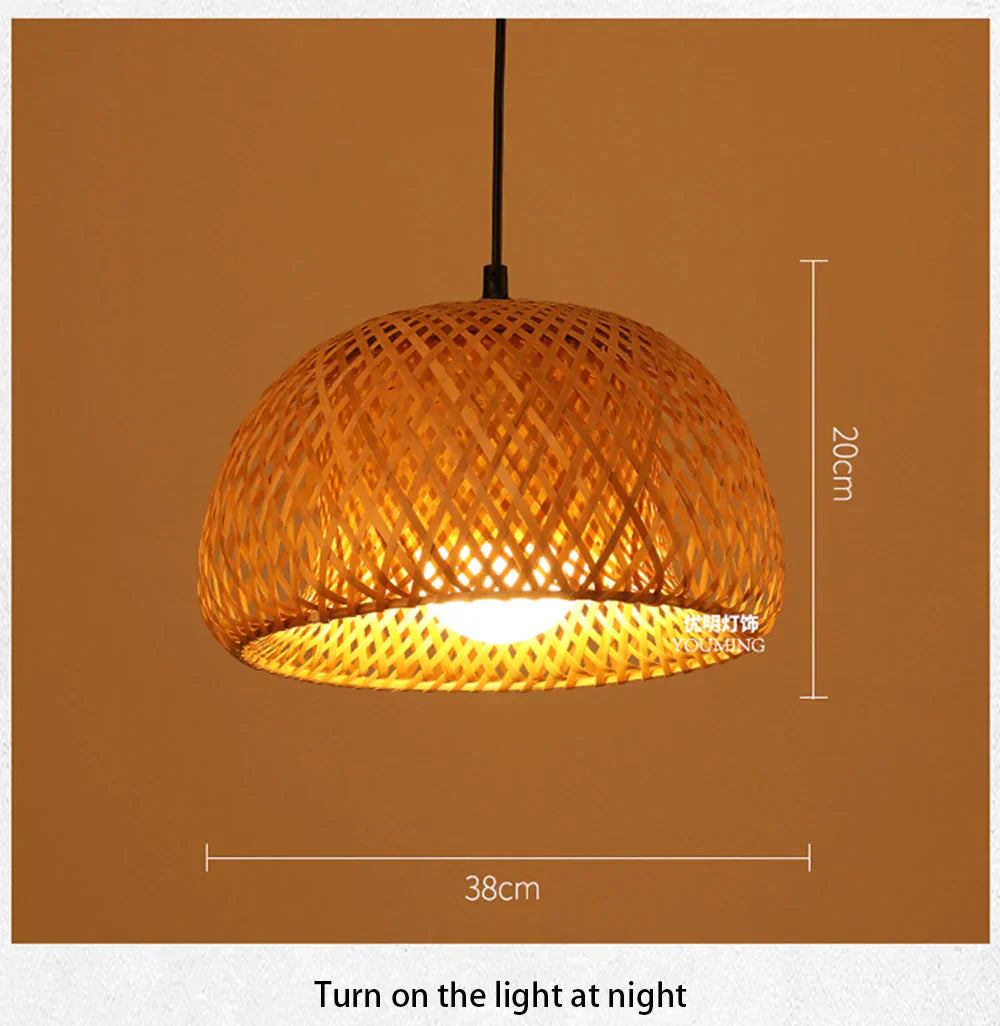 Bamboo Pendant Light Chinese Led Weaving Nest Antique E27 Hanging Lamps Lanterns Living Room