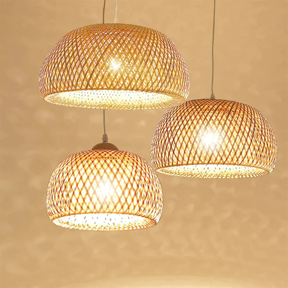 Bamboo Pendant Light Chinese Led Weaving Nest Antique E27 Hanging Lamps Lanterns Living Room