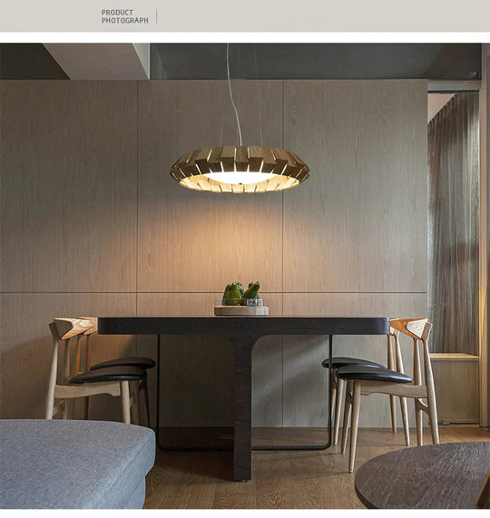 Nordic Creative Wood Pendant Lights Led Round Hanging Lamp For Living Room Study Decorative