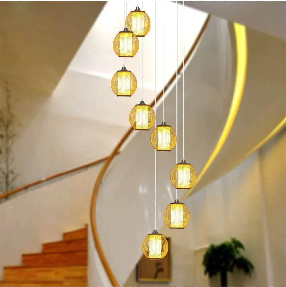 E27 Chandelier Staircase Loft Villa Creative American Bamboo Cage Attic Pick High Living Room