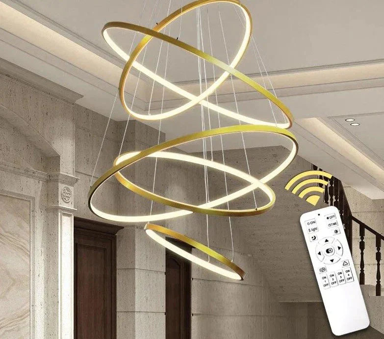 Made - Custom 5Rings Modern Led Pendant Light For Large Living Room Dining Bedroom Luminares