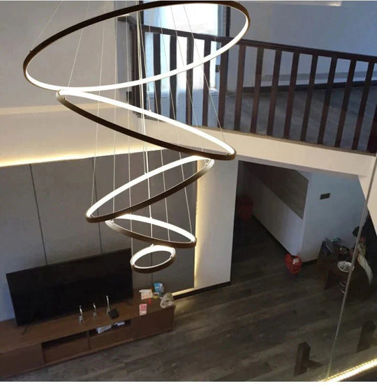 Made - Custom 5Rings Modern Led Pendant Light For Large Living Room Dining Bedroom Luminares