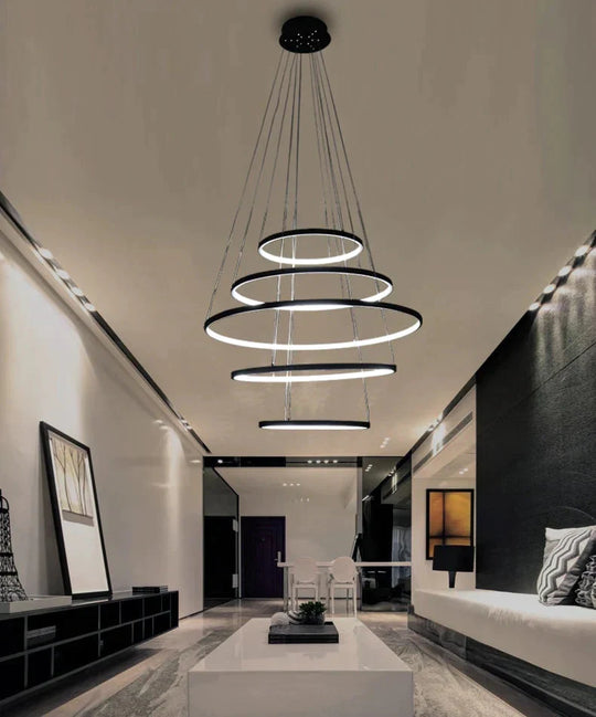 Made - Custom 5Rings Modern Led Pendant Light For Large Living Room Dining Bedroom Luminares