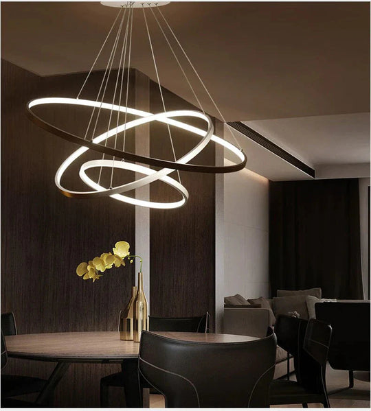 Made - Custom 5Rings Modern Led Pendant Light For Large Living Room Dining Bedroom Luminares